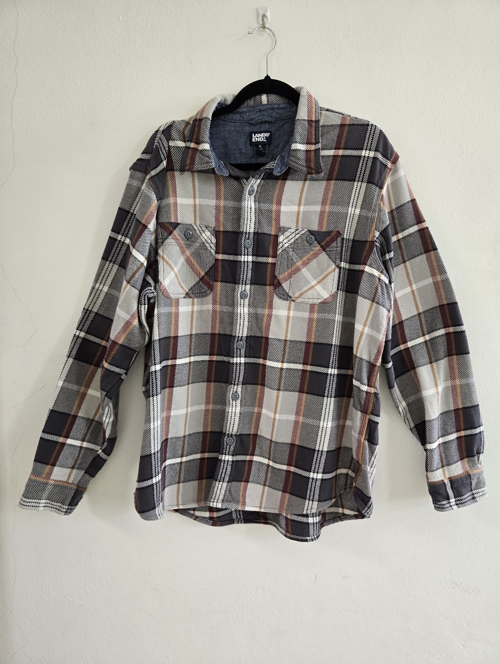 Lands' End Men's Rugged Work Plaid Button-Down Thick Shirt - Size XL